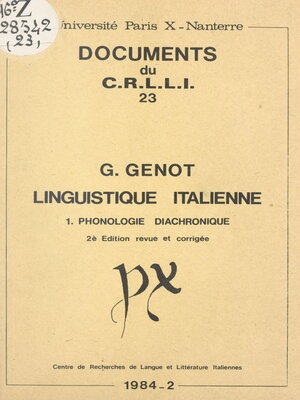 cover image of Linguistique italienne (1). Phonologie diachronique